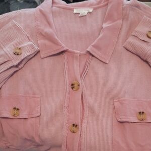 Tribal Pink Button Down Shirt with Collared Neckline